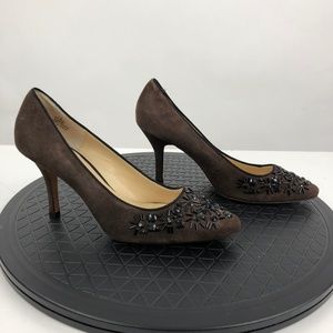 Oscar De La Renta 7.5 Brown Velvet Pumps Jeweled